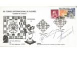 Chess legends Anatoly Karpov and Beljavski signed 1995 Spanish Chess Tournament cover. Good