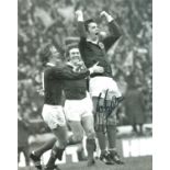 Joe Jordan 10x8 signed b/w football photo pictured celebrating while playing for Scotland. Joseph