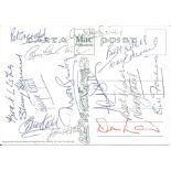 Football Manchester United legends signed Killarney postcard includes 13 fantastic signatures