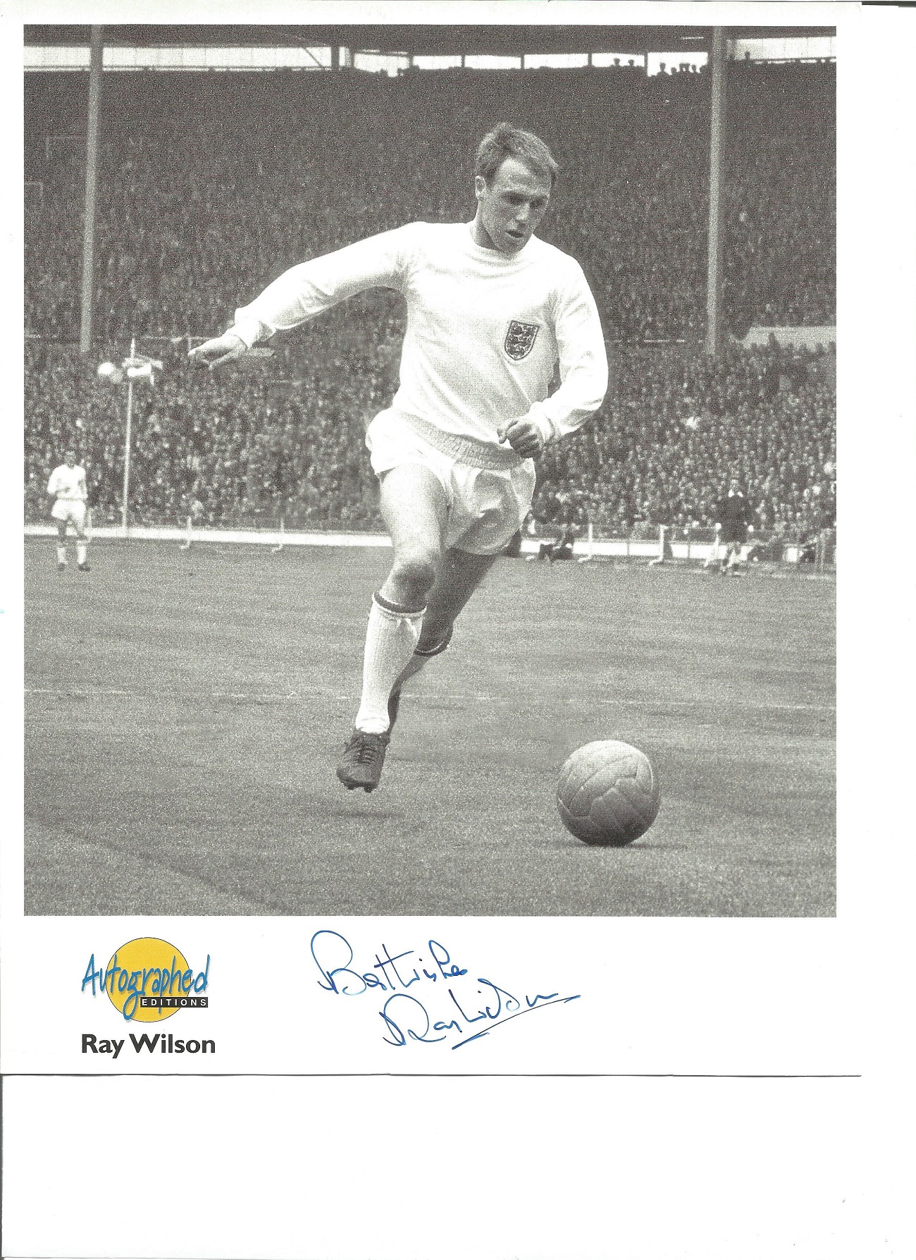 Football Ray Wilson signed 10x8 Autographed edition b/w football photo pictured in action for