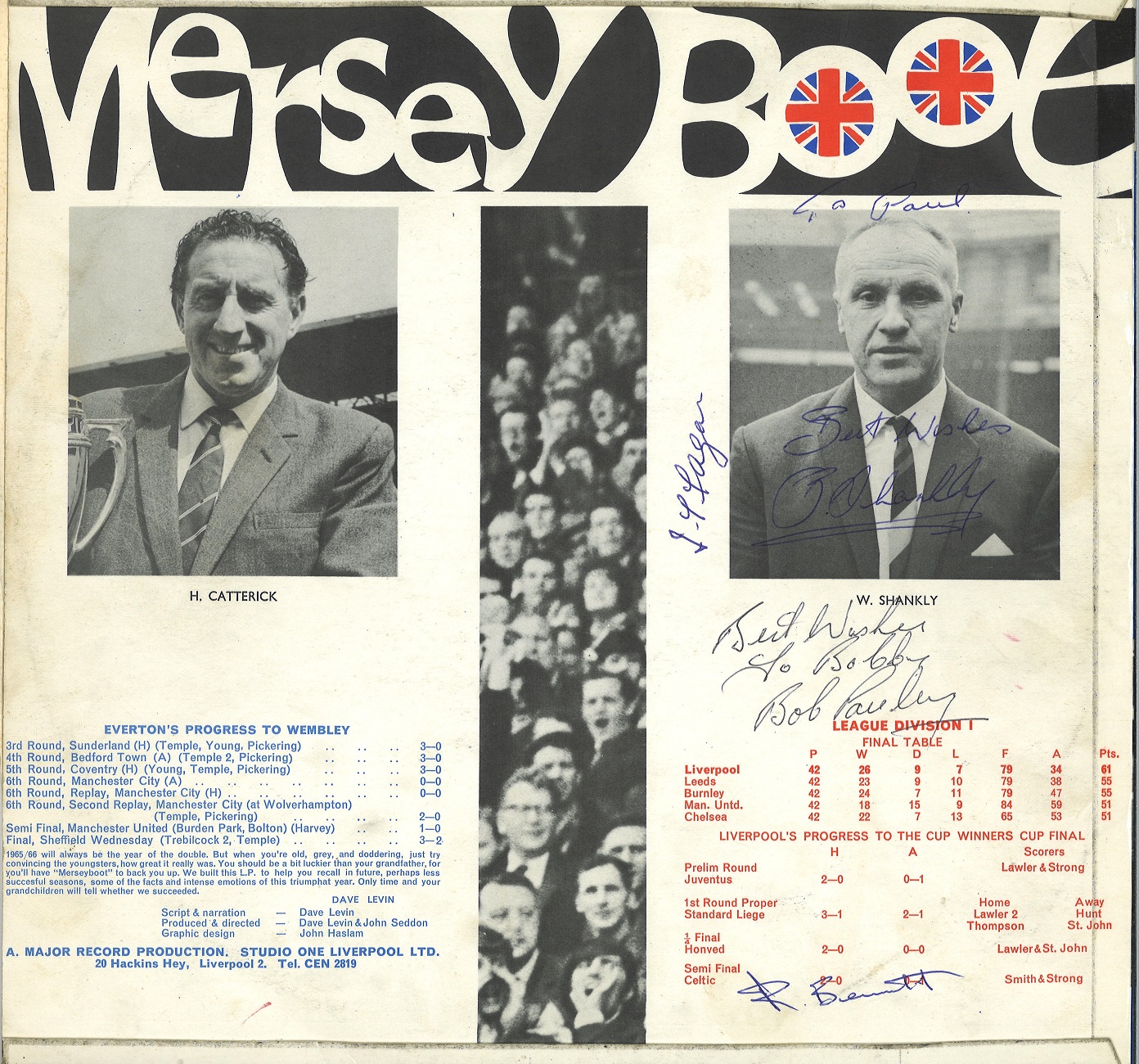 Football Mersey Boot signed album record sleeve signed by Merseyside legends Bill Shankly, Joe - Image 2 of 2