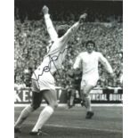 Cliff Jones 10x8 signed b/w football photo pictured celebrating while playing for Leeds United.