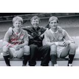 Football Autographed GORDON STRACHAN photo, a superb image depicting Strachan and Jim Leighton