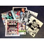 Football West Ham United collection 6 signed photos and promo cards 9 signatures of Hammers that