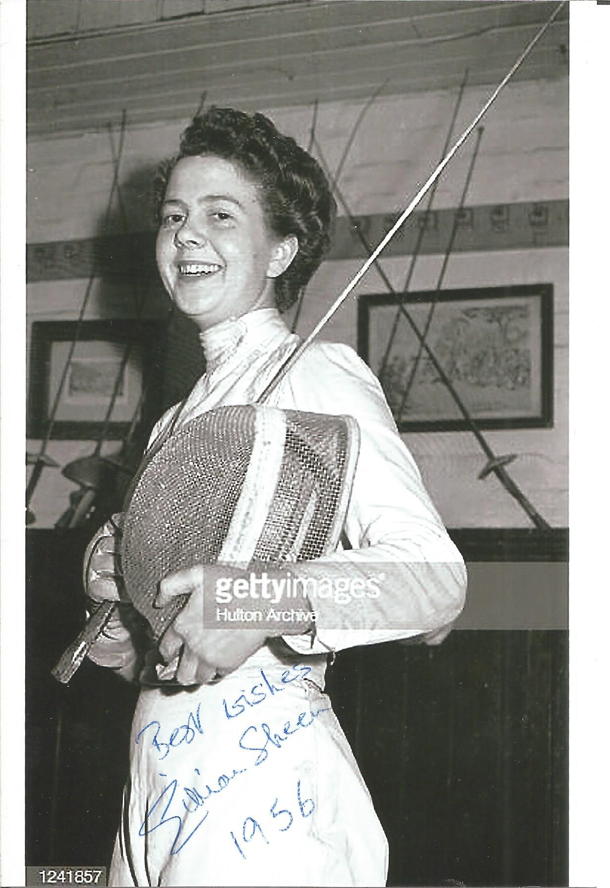 Olympics Gillian Sheen signed 6x4 black and white photo of the Olympic gold medallist in fencing for