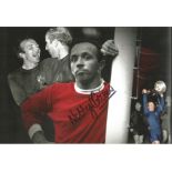 Football Nobby Stiles 8x12 signed colour enhanced montage photo pictured while playing for