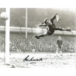 Peter Bonetti 10x8 signed b/w football photo pictured in action for Chelsea. Peter Phillip