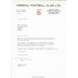 Football George Graham TLS on Arsenal headed paper replying to a request for Arsenal players to