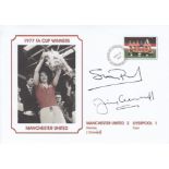 Football Autographed MAN UNITED commemorative cover, depicting the 1977 FA Cup Final, signed by