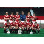 Football Autographed MAN UNITED 1977 photo, a superb image depicting Man United's 1977 FA Cup