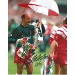 Bruce Grobbelaar 10x8 signed colour football photo pictured celebrating with the FA Cup while