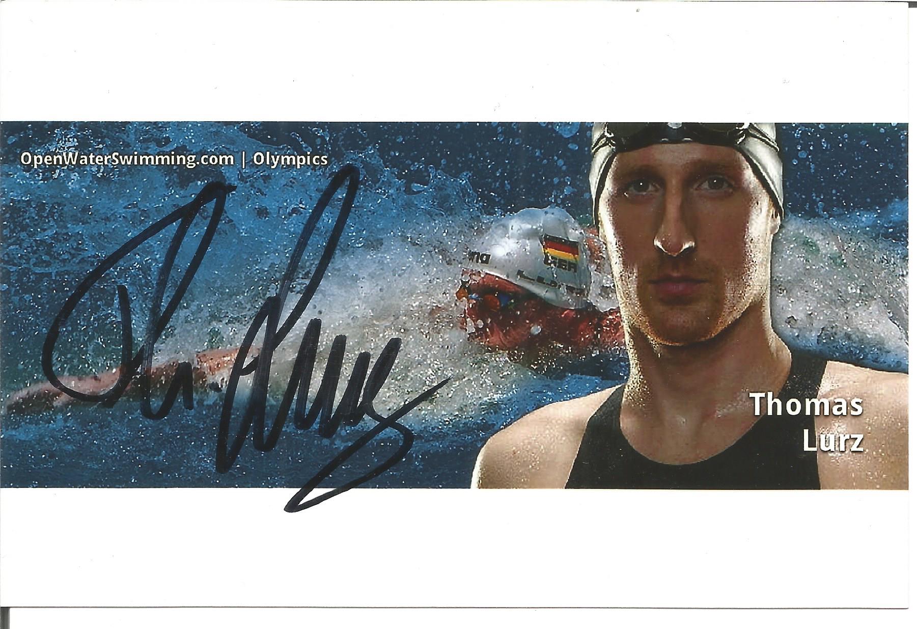 Olympics Thomas Lurz signed 6x4 colour photo of the silver and bronze medallist at the 2008