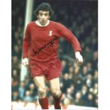 Ian Callaghan 10x8 signed colour football photo pictured in action for Liverpool. Good Condition.