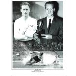 Football Sir Tom Finney 16x12 signed b/w montage photo pictured receiving PFA award and the iconic