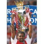 Nwankwo Kanu 12x8 signed colour football photo pictured lifting the Premier League trophy while