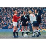 Football Autographed TONY CURRIE photo, a superb image depicting the Sheffield United captain in the