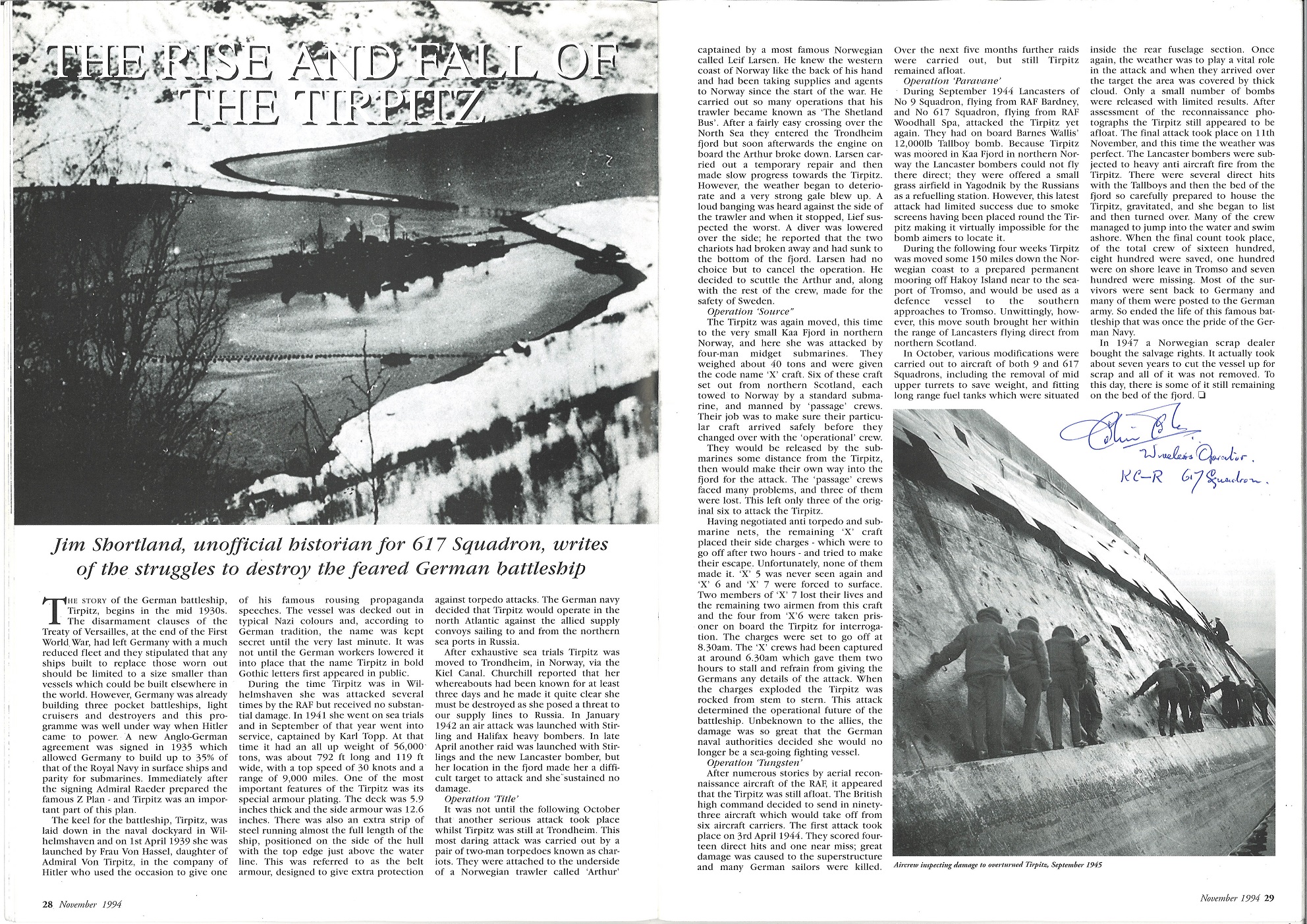 WW2 Tirpitz Raid signed collection of letters, press articles and other ephemera from Jim - Image 5 of 5