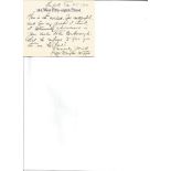 Kate Douglas Wiggin handwritten note dated 31/1/1910. American author. Good Condition. All