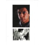 Jeff Goldblum signed black and white photo, mounted below colour photo. Approx overall size 14x10.