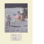 Apollo 15 Moonwalker Astronaut James Irwin. Signature mounted with portrait of James Lovell.