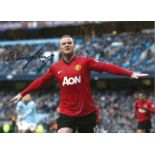 Wayne Rooney signed 16x12 colour Man Utd celebratory photo. Good Condition. All autographs are