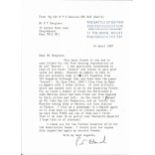 Pat Hancock fighter ace typed signed letter to WW2 RAF Battle of Britain historian Ted Sergison with