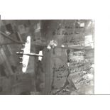 Lancaster Over Target 10 x 8 inch black and white photo signed by 10 Bomber Command veterans. F/O