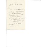 Sir Edward Blakeney Field Marshal 1778-1868 ALS, hand written letter dated 1862. Good Condition. All