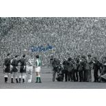 Football Autographed PAT STANTON photo, a superb image depicting the Hibernian captain shaking hands