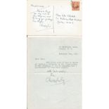 Christopher Fry collection of four hand written letters and one postcard some with references to his