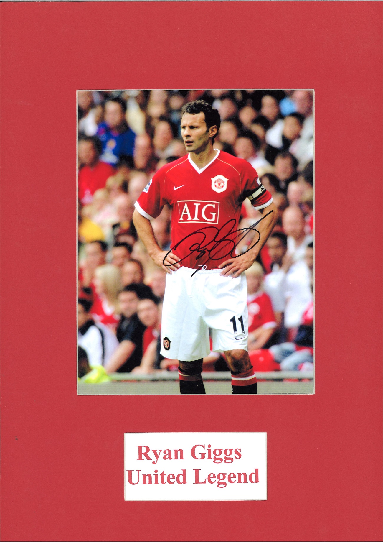 Ryan Giggs signed colour Man Utd photo. Mounted to approx size 17x12. Good Condition. All autographs