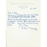 Sir Arthur Harris hand written letter to WW2 author Alan Cooper regarding his papers. Good