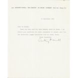 Antony Powell typed signed letter 1986 English novelist best known for his twelve-volume work A