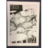 Studio Drummer rare signed music print by artist Christina Balit. Each original drawing took