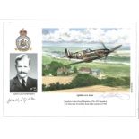 Sqn Ldr Gerald Stapleton BOB RAF fighter pilot and artist Geoff Nutkins signed Spitfire over Kent