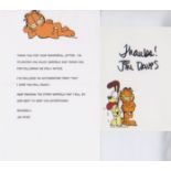 Garfield Jim Davis Signed print of Garfield by cartoonist, Jim Davis. Good Condition. All autographs