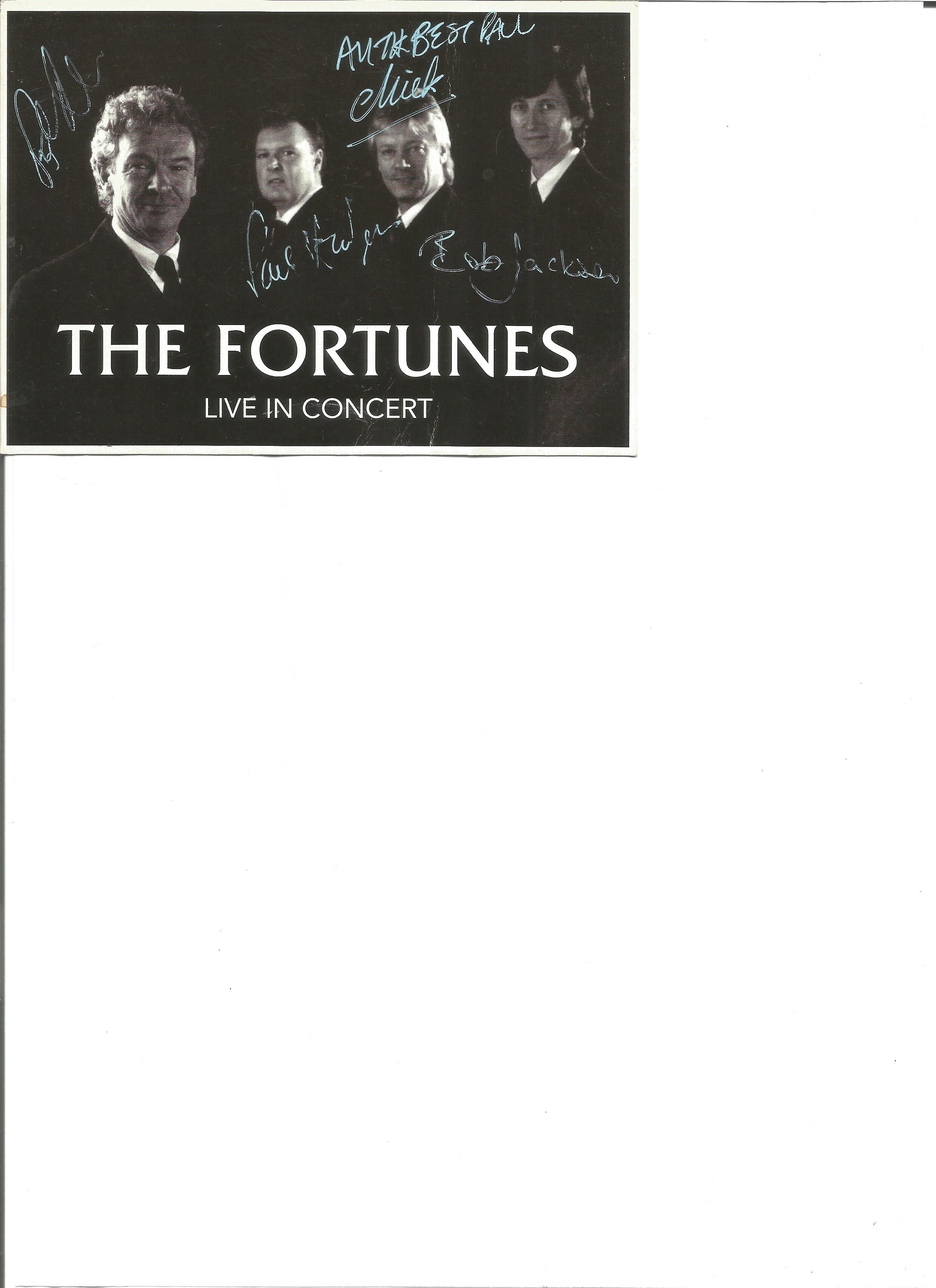 The Fortunes signed promotional card. Good Condition. All autographs are genuine hand signed and