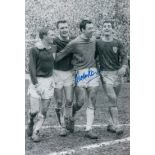 Football Autographed GORDON BANKS photo, a superb image depicting Leicester City players Gibson,