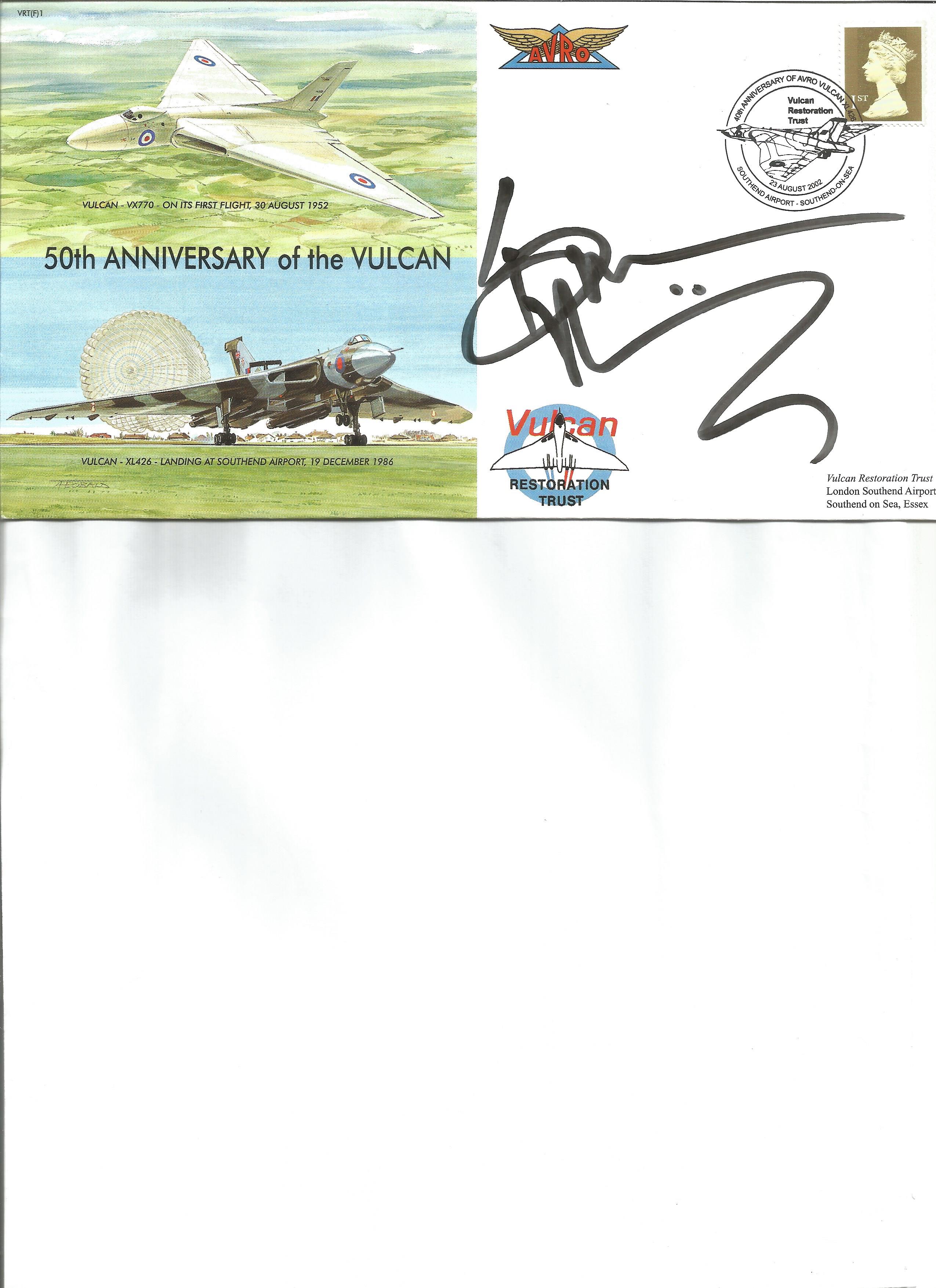 Bruce Dickinson singer with Iron Maiden signed 50th anniv of the Vulcan cover. Good Condition. All