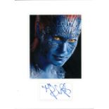 Rebecca Romijn Stamos signature piece mounted below colour as Mystique in the Xmen series. Approx