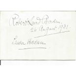 Sir Robert Laird Borden, GCMG PC KC and Laura signed envelope 1931. He was a Canadian lawyer and