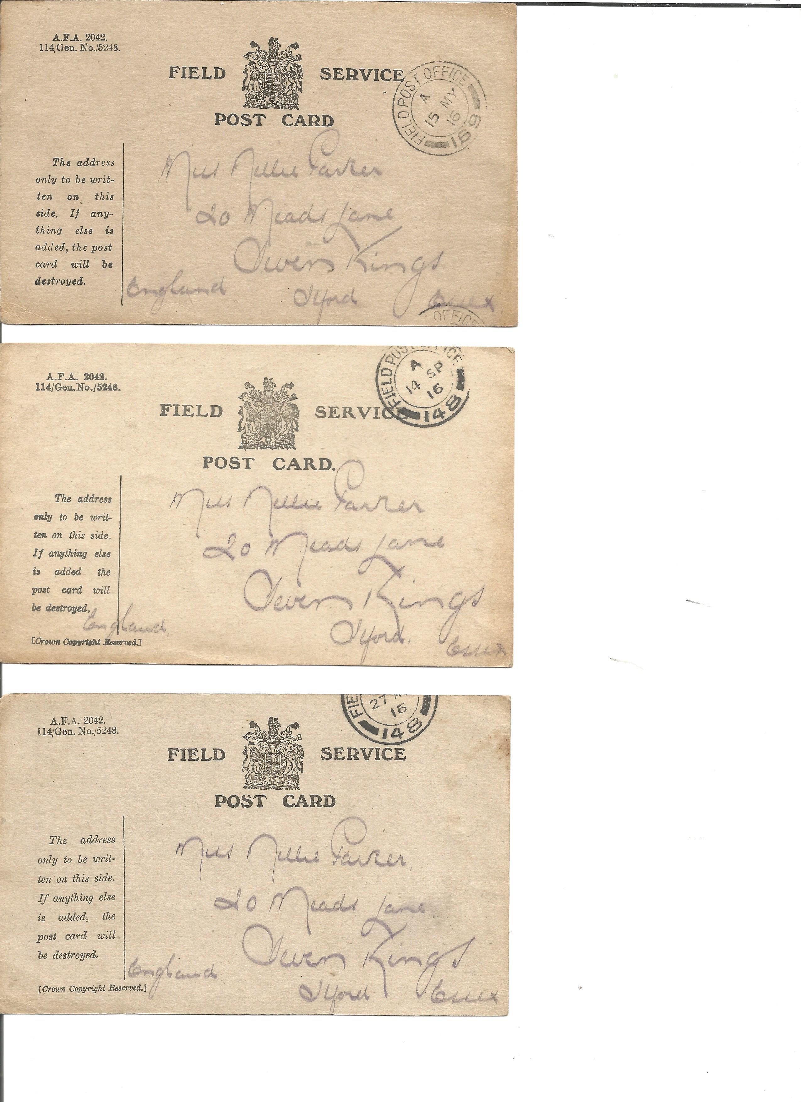 1915 Great War Field Service Postcards. Two cards with Army Post Office CDS postmarks. Both are
