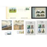 GB assorted collection. Contains 4 miniature London 1980 sheets. 3 FDI postcards with Cameo stamps
