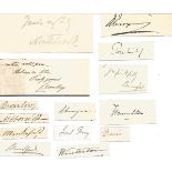 Collection of Lords Victorian autographs, 18 small signature pieces including Sligo, Overstone,