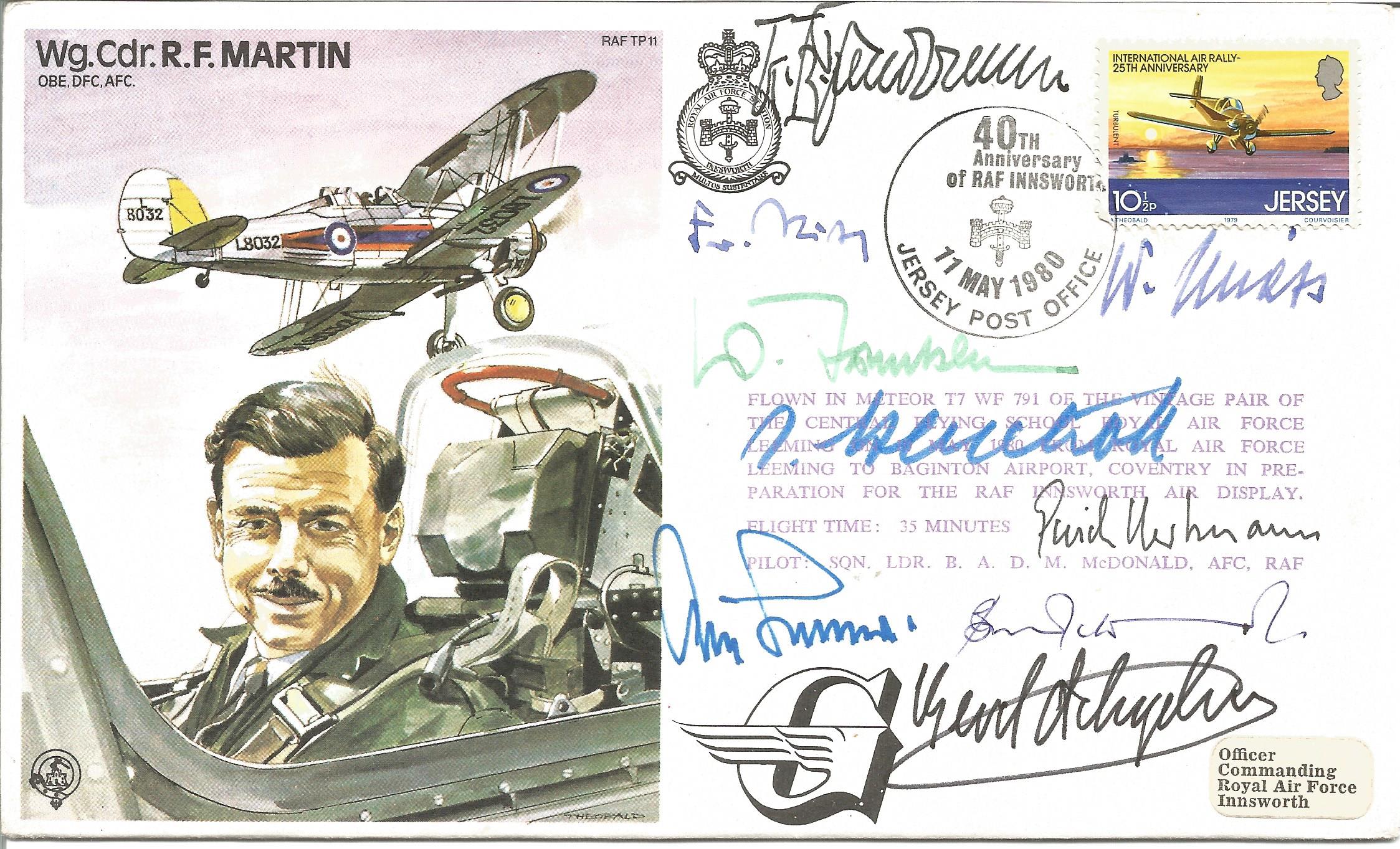 Eight top WW2 Luftwaffe aces signed Wg Cdr Martin Test pilot cover inc Adolf Galland, Erich