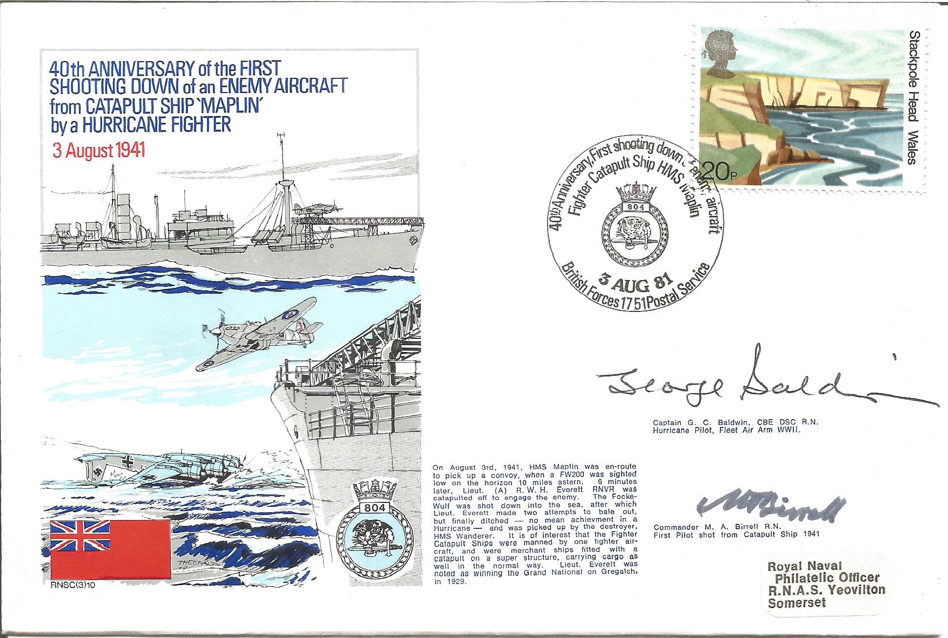 M. A. Birrell rare Battle of Britain pilot signed Navy cover. 40th Anniversary of the First Shooting