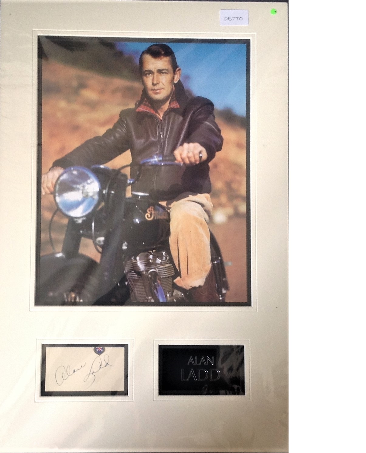 Alan Ladd genuine authentic signed autograph display with photo. A 16" x 12" photograph double 3D