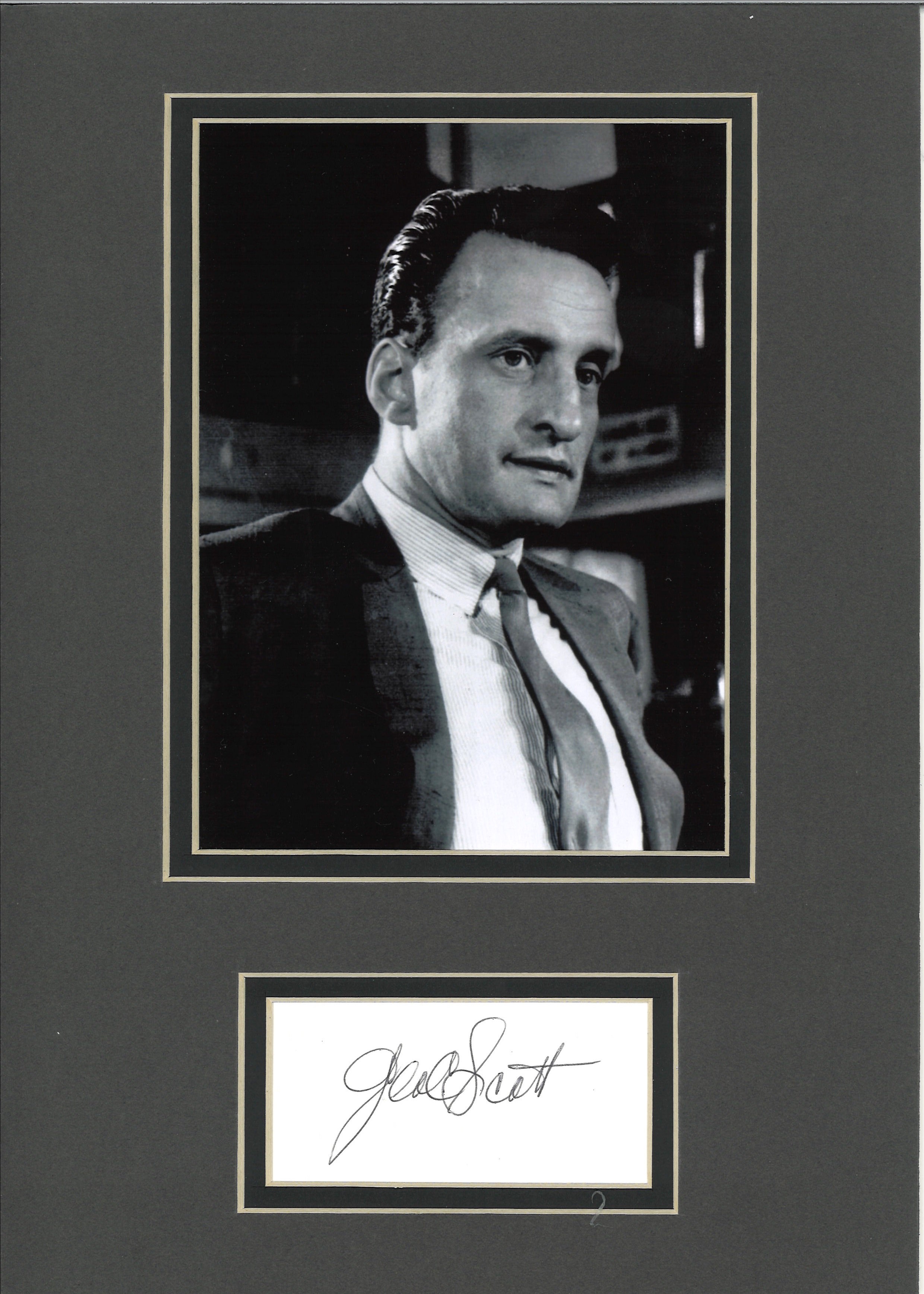 George C Scott signature piece below b/w photo. American stage and film actor, director, and