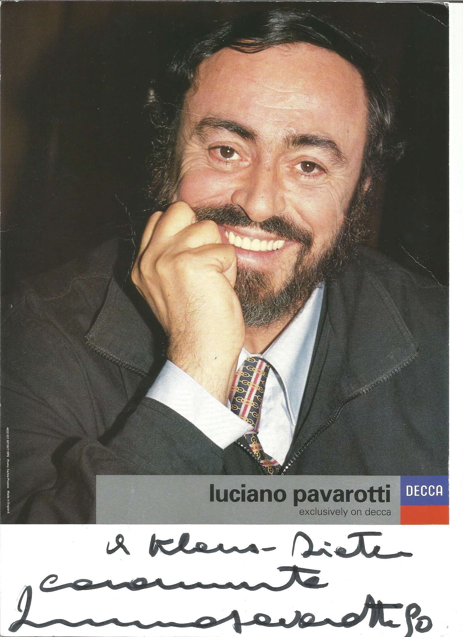 Luciano Pavarotti signed 12x8 colour photo. Good Condition. All autographs are genuine hand signed