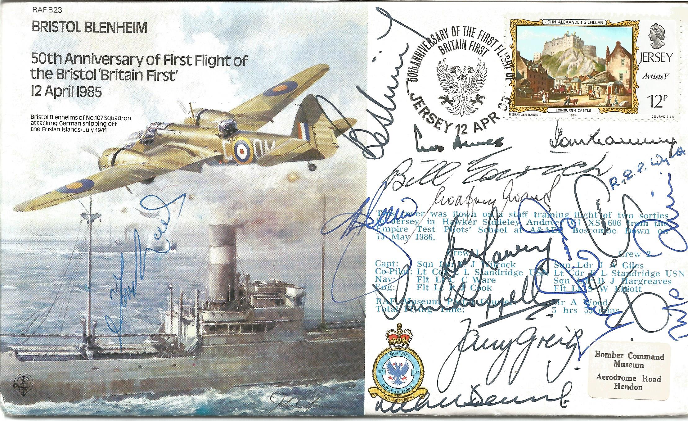 Fifteen Cricket Legends signed 1985 Bristol Blenheim bomber cover B23. Jersey Stamp and special